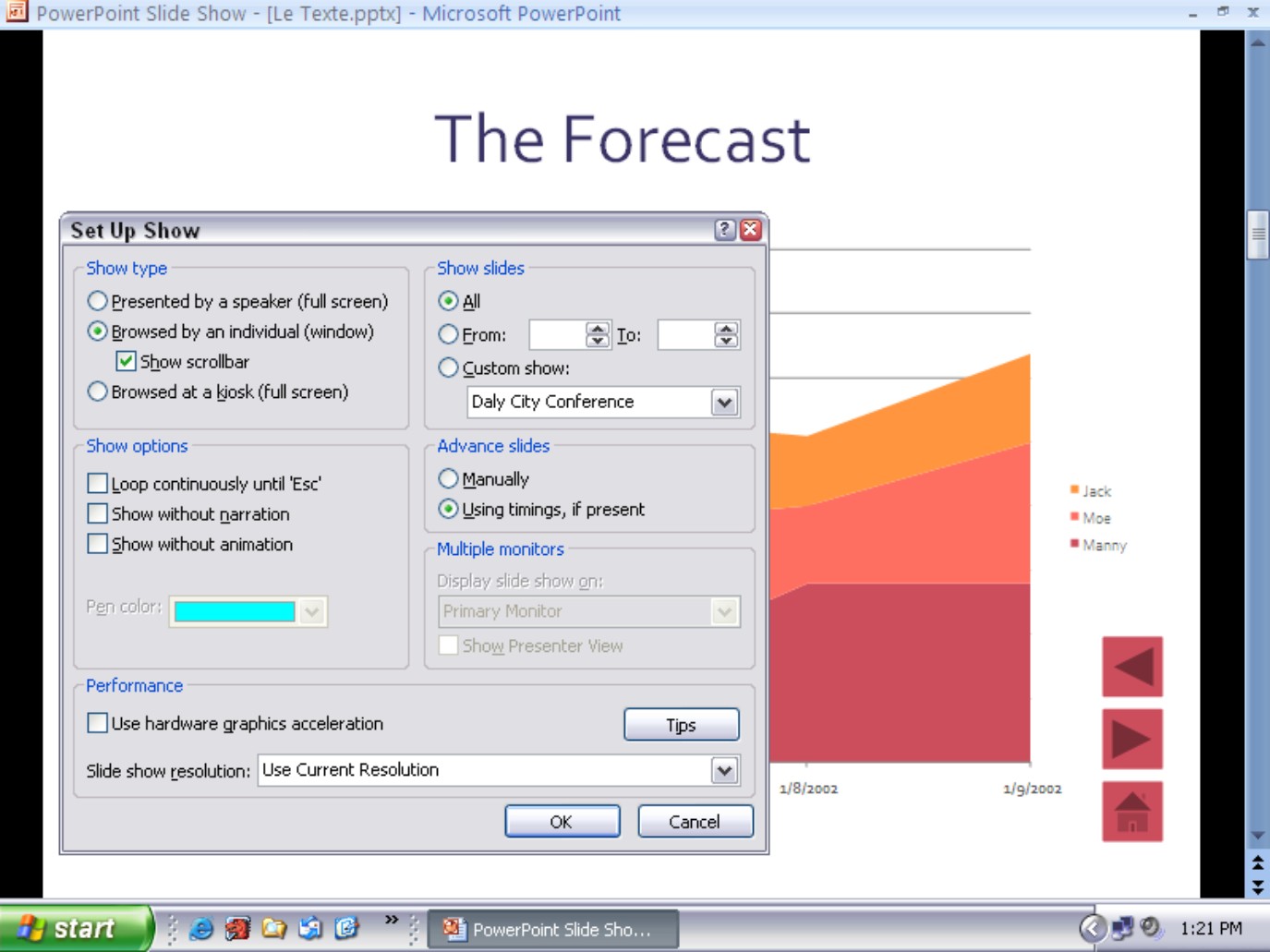 Figure 4-3: As you can with the taskbar, you can make the scrollbar appear during a user-run presentation.